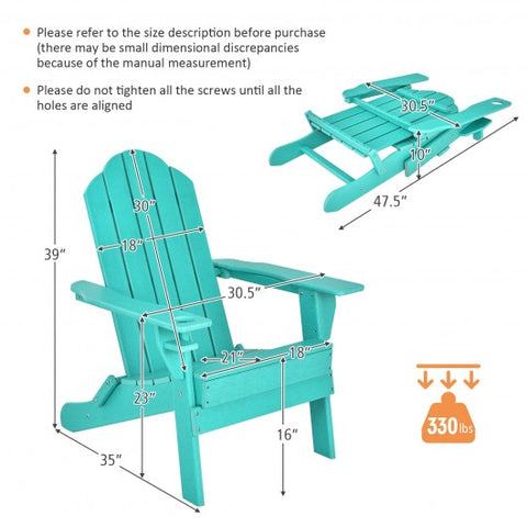 Patio Folding Adirondack Chair with Built-in Cup Holder-Turquoise