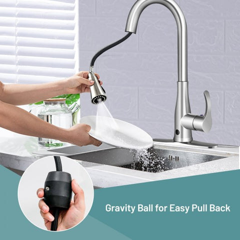 Touchless Kitchen Faucet with 360° Swivel Single Handle Sensor and 3 Mode Sprayer