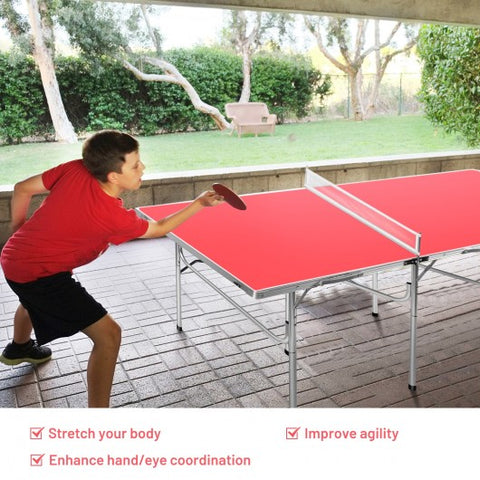 60 Inch Portable Tennis Ping Pong Folding Table with Accessories-Red