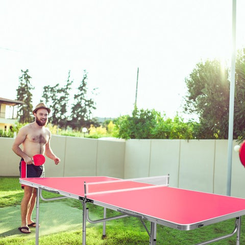 60 Inch Portable Tennis Ping Pong Folding Table with Accessories-Red