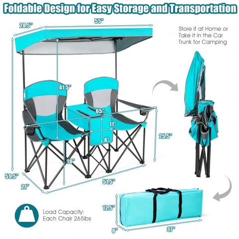 Portable Folding Camping Canopy Chairs with Cup Holder-Turquoise