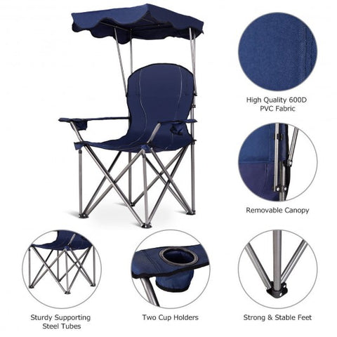 Portable Folding Beach Canopy Chair with Cup Holders-Blue