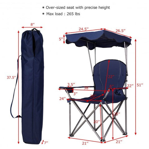 Portable Folding Beach Canopy Chair with Cup Holders-Blue