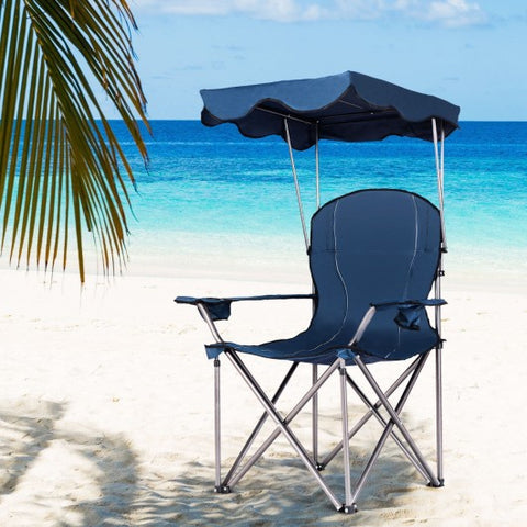 Portable Folding Beach Canopy Chair with Cup Holders-Blue