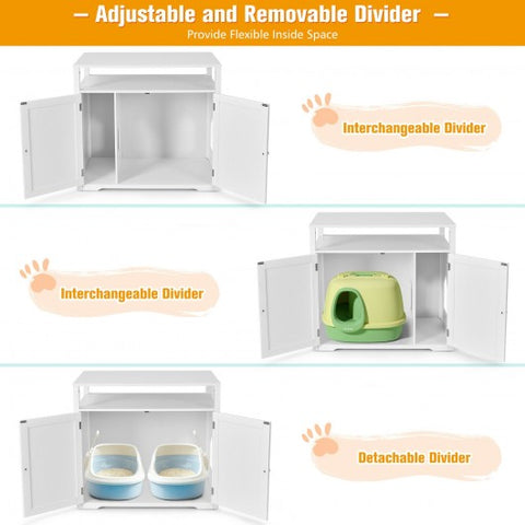 Wooden Cat Litter Box Enclosure Hidden Cat Washroom with Storage Layer-White