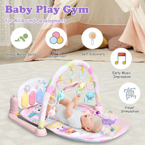 3 in 1 Fitness Music and Lights Baby Gym Play Mat-Pink