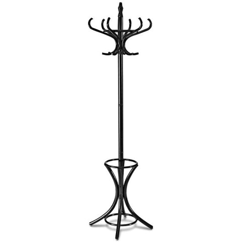 Wood Standing Hat Coat Rack with Umbrella Stand-Black