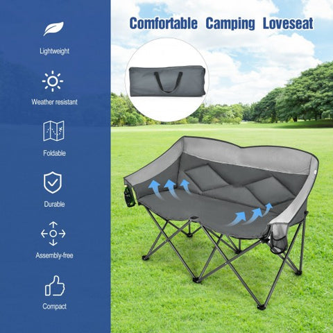 Folding Camping Chair with Bags and Padded Backrest-Gray