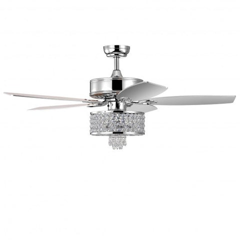 50 Inch Electric Crystal Ceiling Fan with Light Adjustable Speed Remote Control-Silver