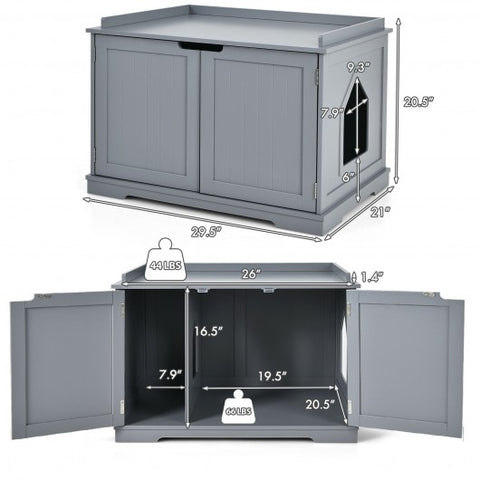 Cat Litter Box Enclosure with Double Doors for Large Cat and Kitty-Gray