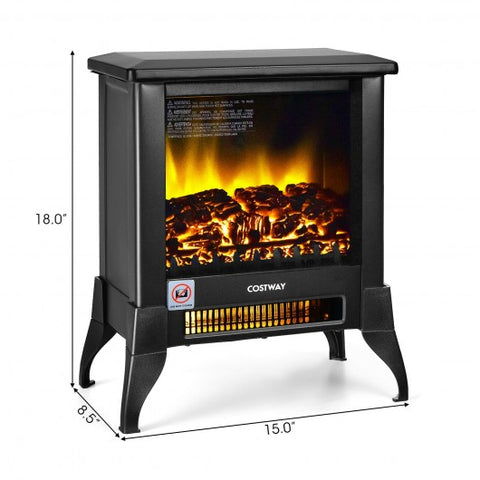 Compact Portable Space Heater with Realistic Flame Effect-Black