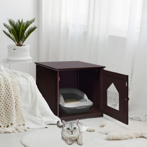 Sidetable Nightstand Weatherproof Multi-function Cat House-Brown