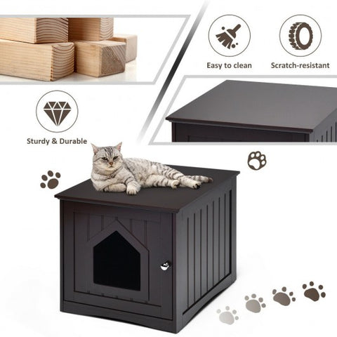 Sidetable Nightstand Weatherproof Multi-function Cat House-Brown