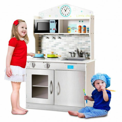 Kids Wooden Pretend Cooking Playset Cookware Kitchen-Beige