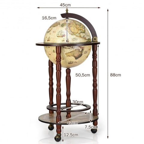 17 Inch Italian Style Design Wooden Globe Liquor Bottle Wine Rack with Wheels