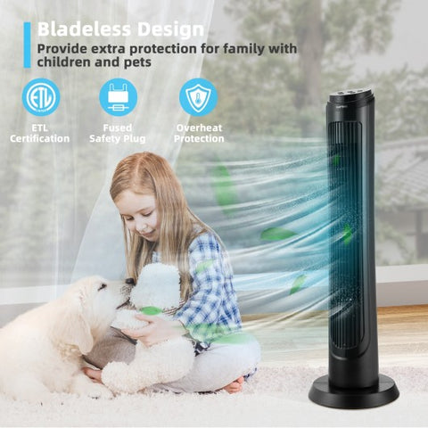 40 Inch Tower Fan with Remote 75˚ Oscillating Fan with 3 Wind Modes and 4 Wind Speeds-Black