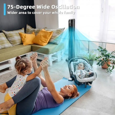 40 Inch Tower Fan with Remote 75˚ Oscillating Fan with 3 Wind Modes and 4 Wind Speeds-Black