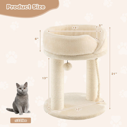 Cat Climbing Tree with Plush Perchs and Scratching Post-Beige