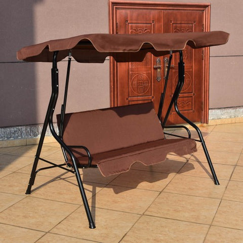 3 Seats Patio Canopy Swing-brown