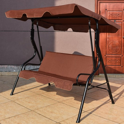 3 Seats Patio Canopy Swing-brown