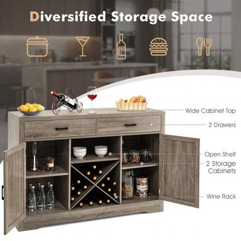 Wooden Kitchen Storage Buffet Cabinet with 2 Drawer and Wine Rack