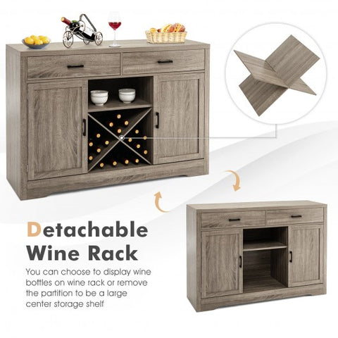 Wooden Kitchen Storage Buffet Cabinet with 2 Drawer and Wine Rack