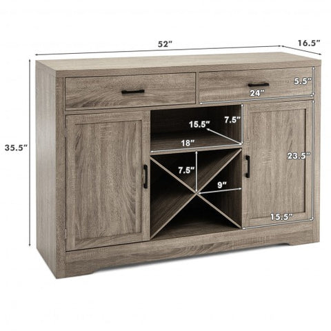 Wooden Kitchen Storage Buffet Cabinet with 2 Drawer and Wine Rack