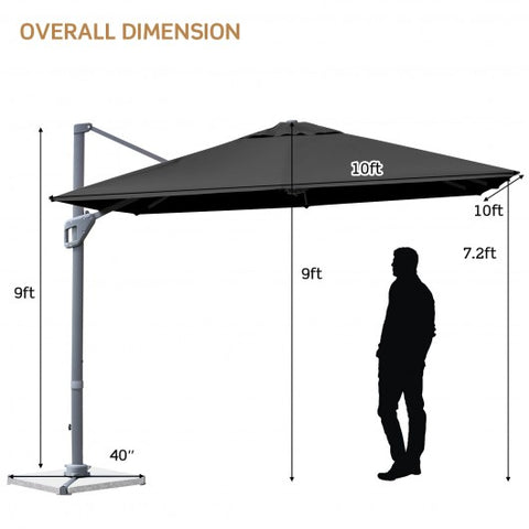 10 x 10 Feet Patio Offset Cantilever Umbrella with Aluminum 360-degree Rotation Tilt-Gray