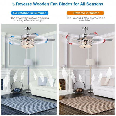 52 Inch Ceiling Fan with Light Reversible Blade and Adjustable Speed-Silver