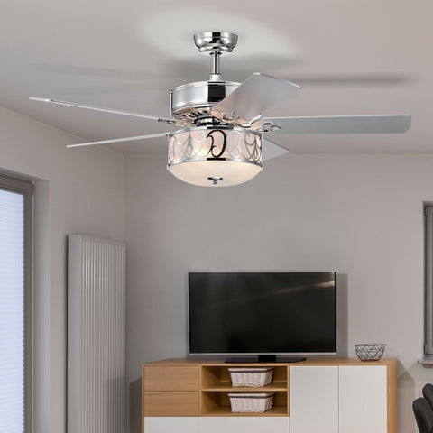 52 Inch Ceiling Fan with Light Reversible Blade and Adjustable Speed-Silver