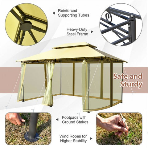 10 Feet x 13 Feet Tent Canopy Shelter with Removable Netting Sidewall-Beige