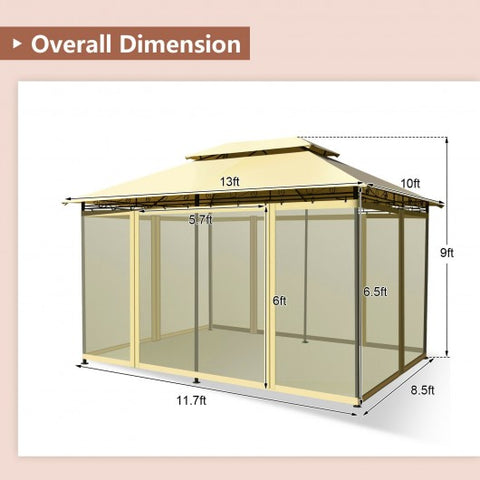 10 Feet x 13 Feet Tent Canopy Shelter with Removable Netting Sidewall-Beige