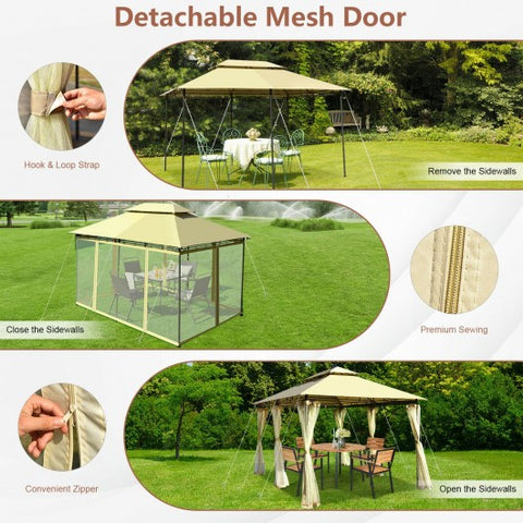 10 Feet x 13 Feet Tent Canopy Shelter with Removable Netting Sidewall-Beige