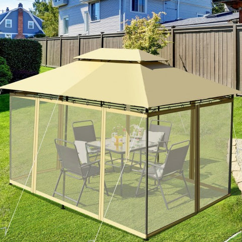 10 Feet x 13 Feet Tent Canopy Shelter with Removable Netting Sidewall-Beige