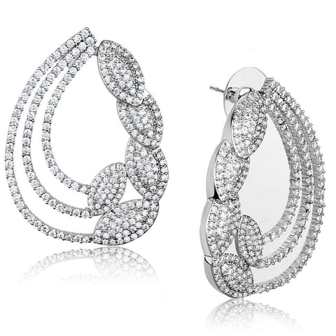 3W922 - Rhodium Brass Jewelry Sets with AAA Grade CZ  in Clear