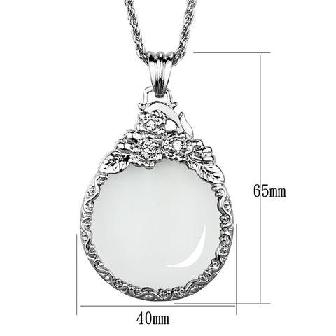 3W920 - Rhodium Brass Magnifier pendant with Top Grade Crystal  in Clear