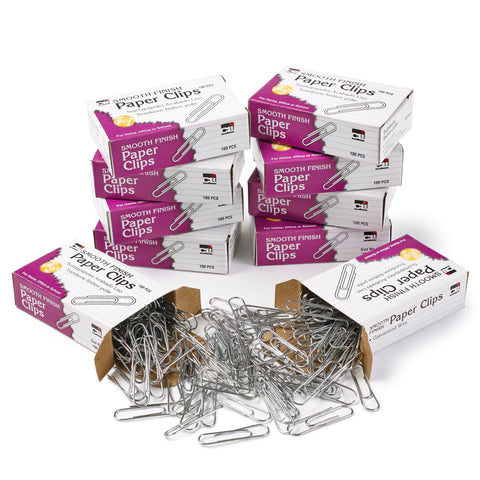 Paper Clips, Jumbo Gem, Nickel Plated, Silver, 100 Per Box, 10 Boxes