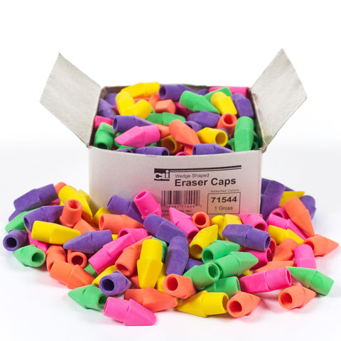 Pencil Eraser Caps, Latex Free, Assorted Colors, 144/Box