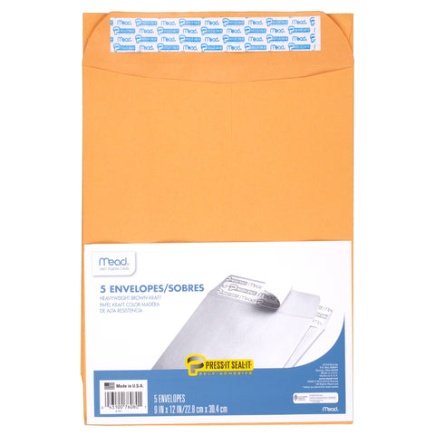 Press-It Seal-It® Envelopes, 9" x 12", 5 Per Box, 12 Boxes