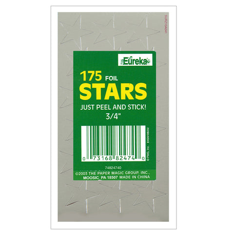 Presto-Stick Foil Star Stickers, 3/4", Silver, Pack of 175