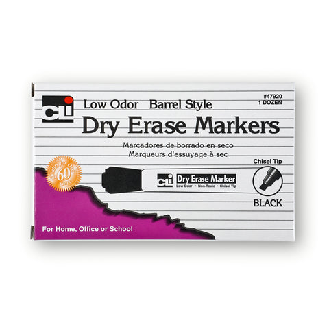 Dry Erase Markers - Barrel Style, Black/Chisel