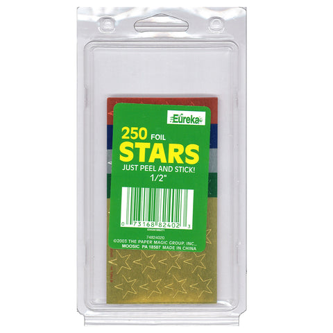 Presto-Stick Foil Star Stickers, 1/2", Assorted Colors, Pack of 250