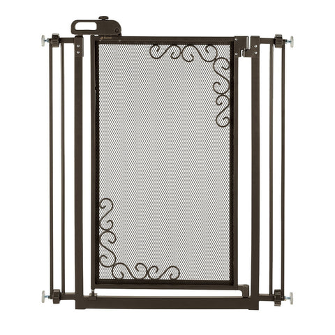 Tall One-touch Metal Mesh Pet Gate In Antique Bronze