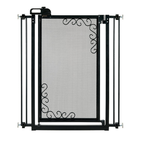 Tall One-touch Metal Mesh Pet Gate In Black