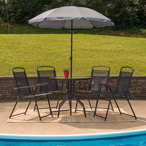 6PC Red Patio Set & Umbrella