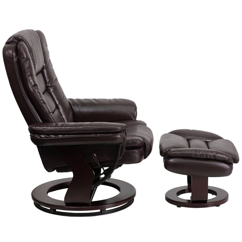 Brown Leather Recliner&Ottoman