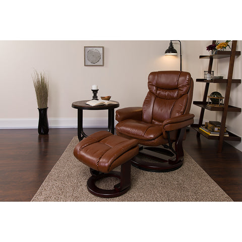 Brown Leather Recliner&Ottoman