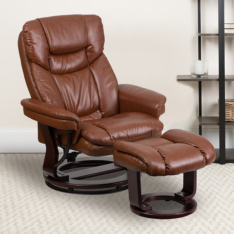 Brown Leather Recliner&Ottoman