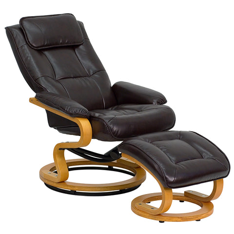 Brown Leather Recliner&Ottoman