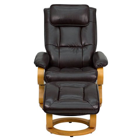 Brown Leather Recliner&Ottoman